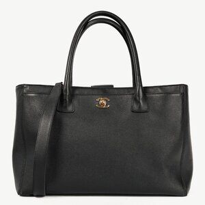 Chanel Cerf Executive Black Leather CC Tote Bag